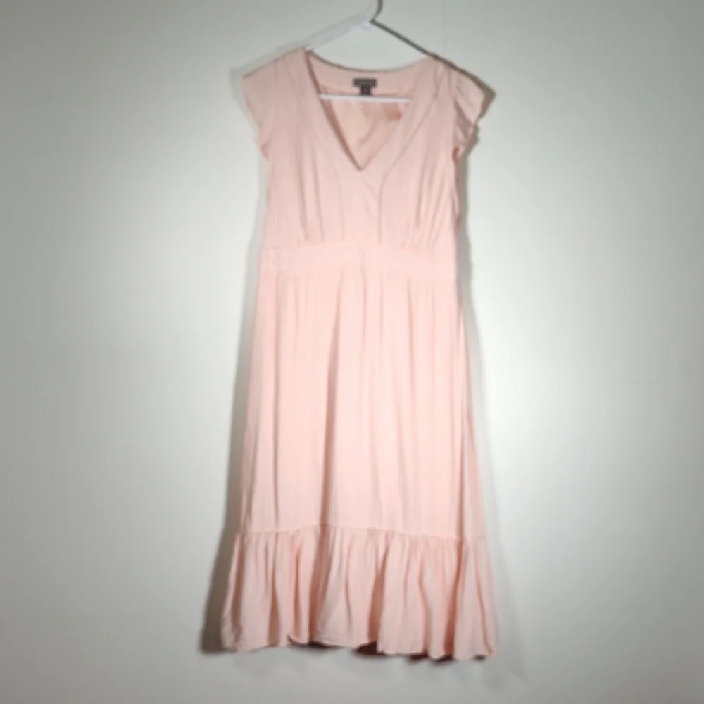 J. Crew Point Sur blush v-neck ruffle hem flutter‎ sleeve midi dress 10